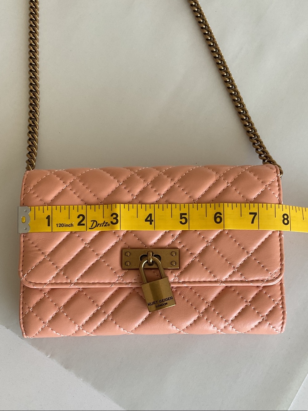 KURT GEIGER Quilted Peach Leather Chain Crossbody | Shoulder Bag - Picture 7 of 16